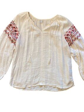 Women's OLD NAVY Cotton Blend Gauze Floral Embroidered Peasant Top XL Tall